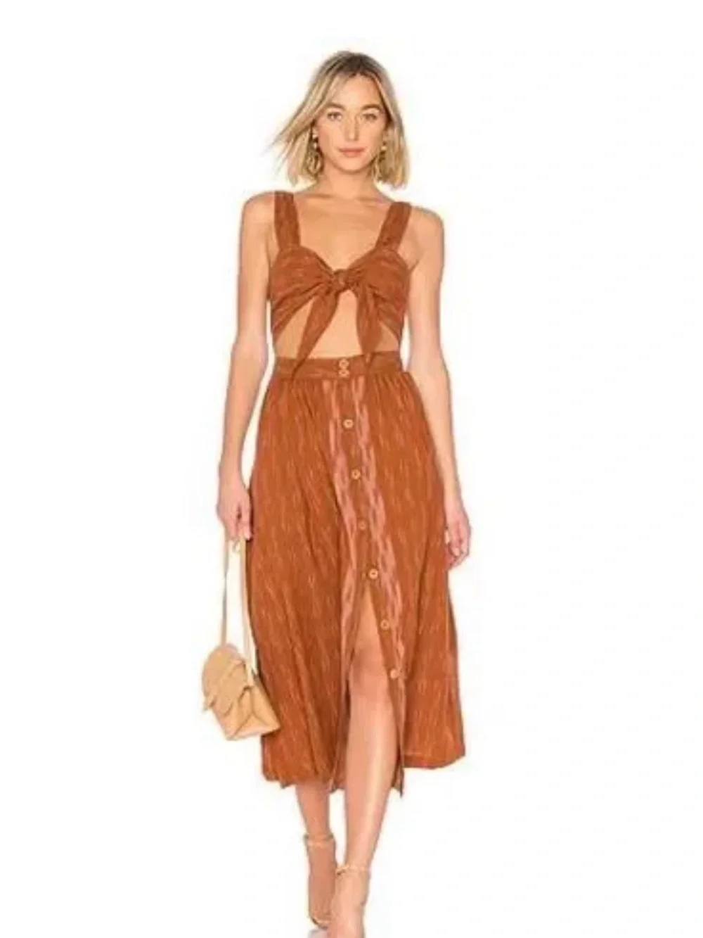 Free People Rust Tie-Front Midi Dress
